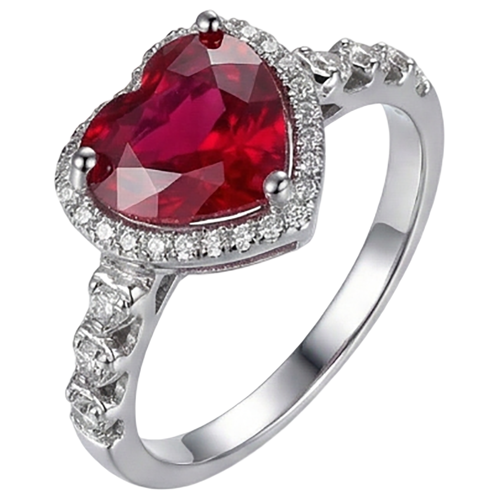 4.5 Carats Red Heart Cut Ruby And Natural Earth Mined Diamond Ring White Gold Jewellery