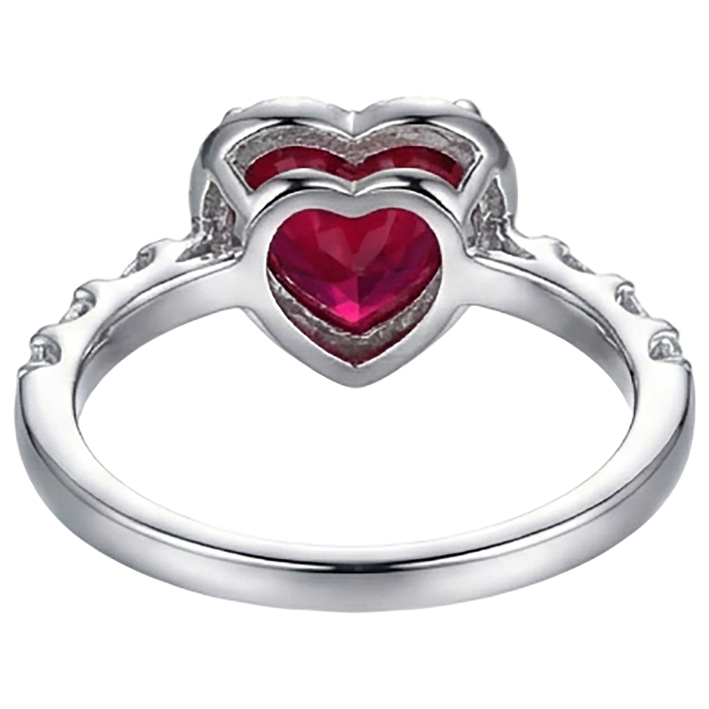 4.5 Carats Red Heart Cut Ruby And Natural Earth Mined Diamond Ring White Gold Jewellery