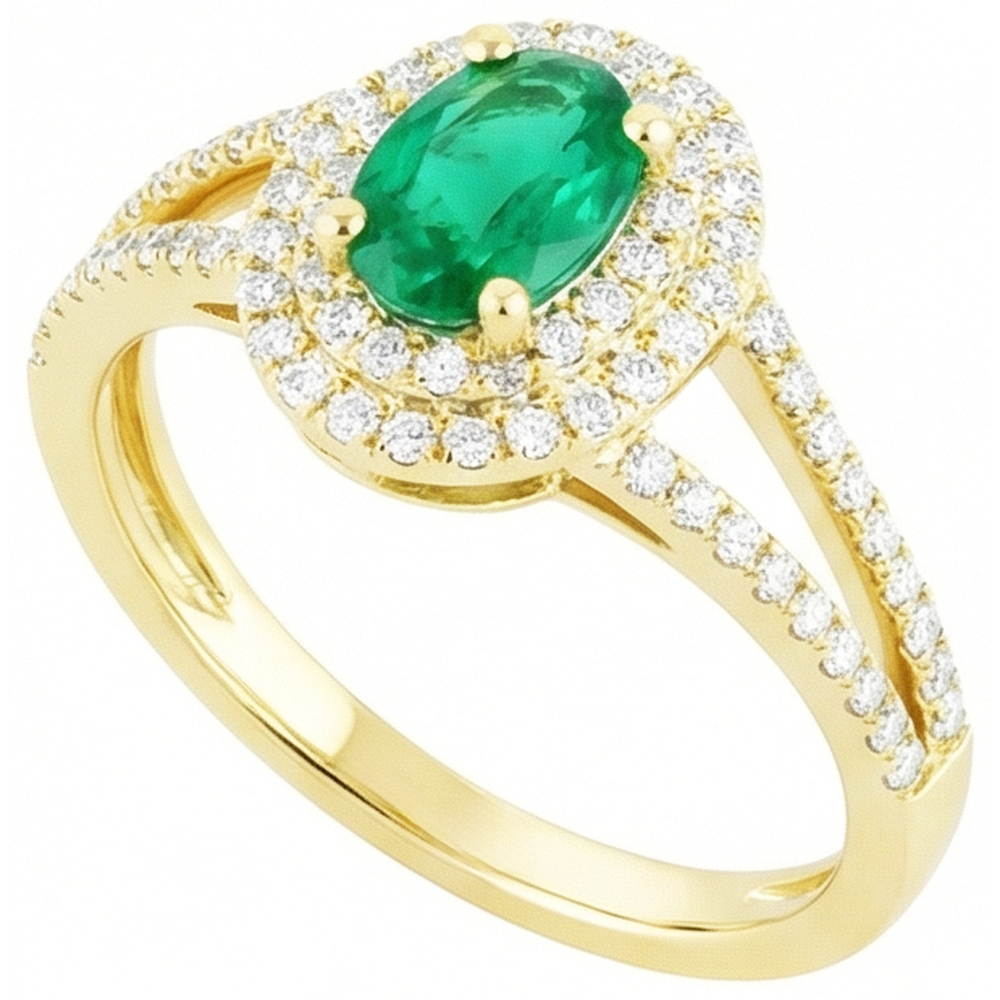 4.5 Ct Oval Cut Green Emerald With Natural Earth Mined Diamond Ring