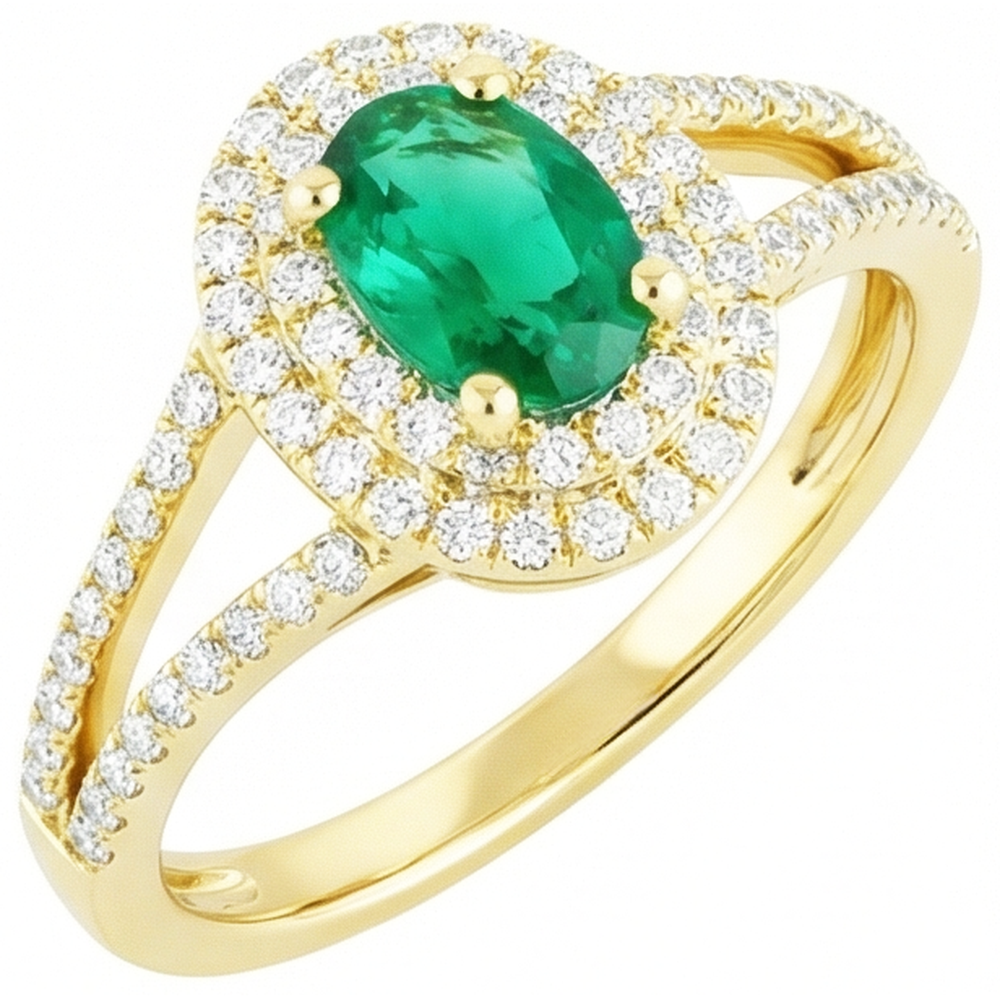 4.5 Ct Oval Cut Green Emerald With Natural Earth Mined Diamond Ring