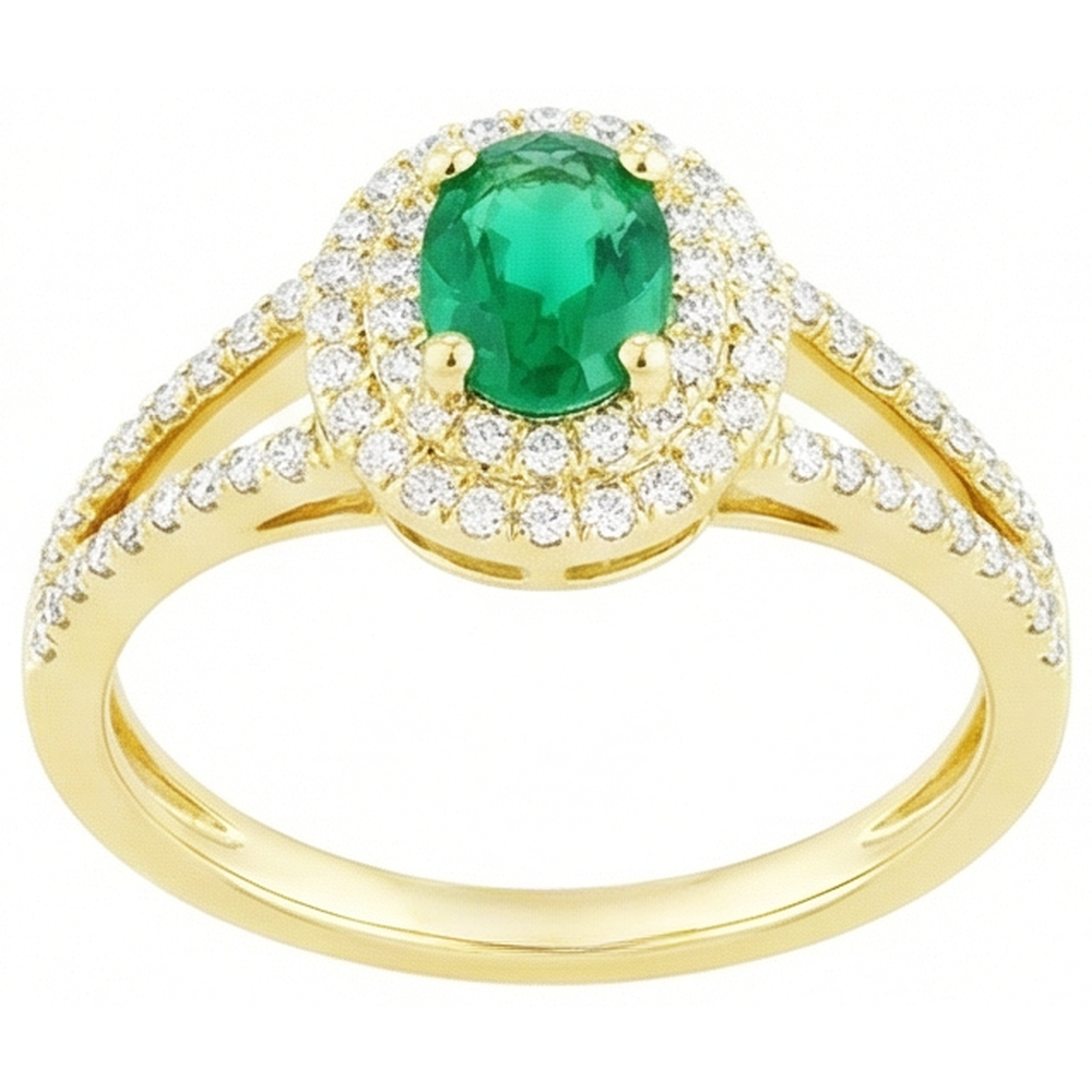 4.5 Ct Oval Cut Green Emerald With Natural Earth Mined Diamond Ring