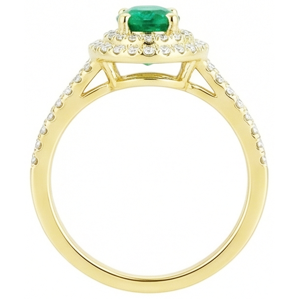 4.5 Ct Oval Cut Green Emerald With Natural Earth Mined Diamond Ring