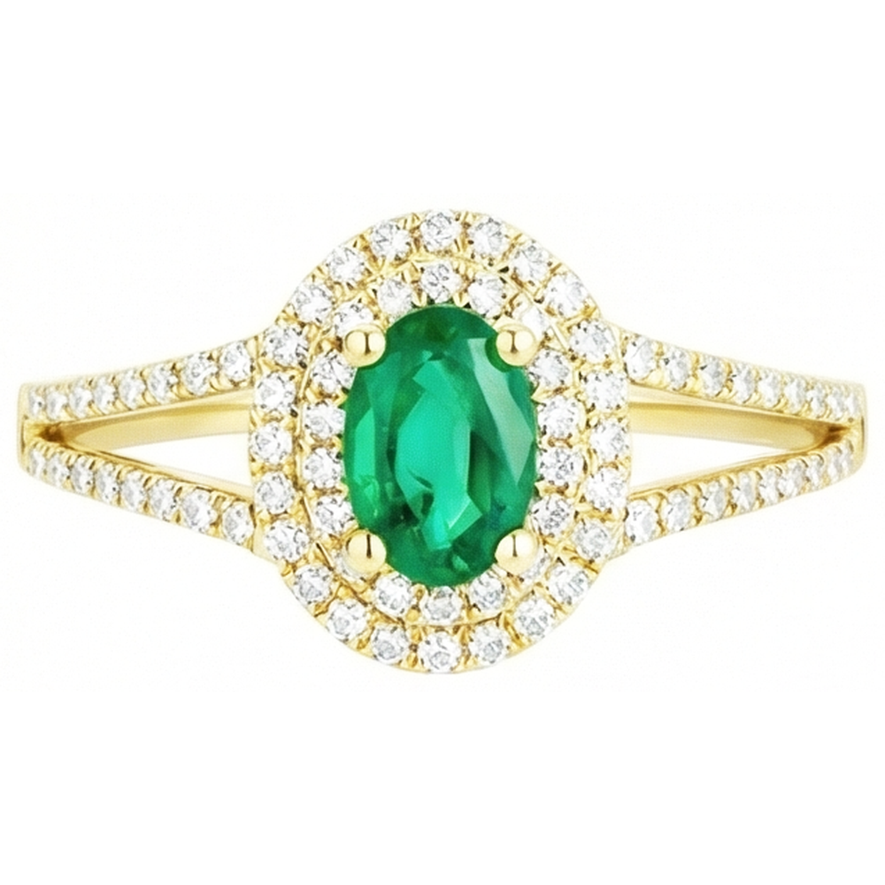 4.5 Ct Oval Cut Green Emerald With Natural Earth Mined Diamond Ring