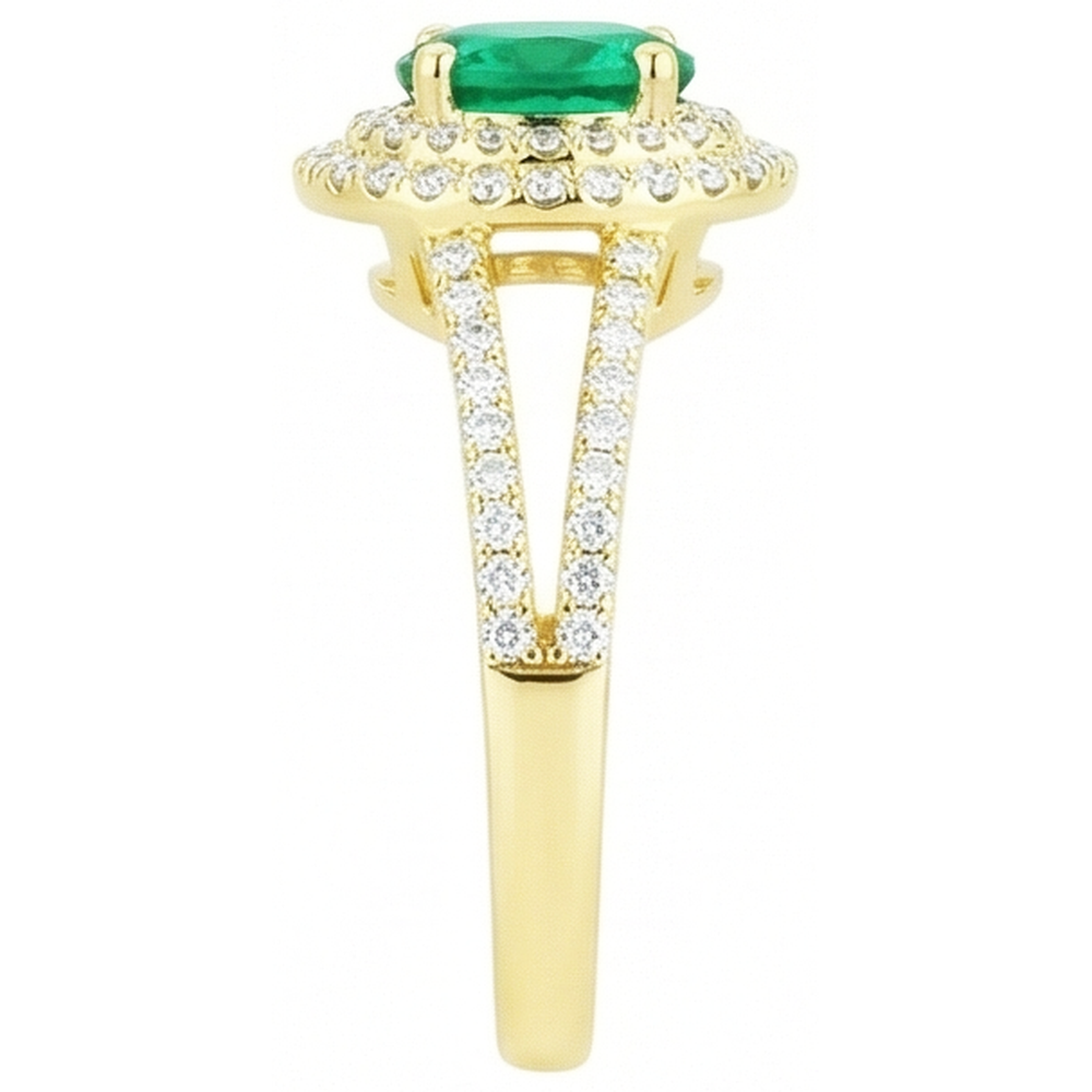 4.5 Ct Oval Cut Green Emerald With Natural Earth Mined Diamond Ring