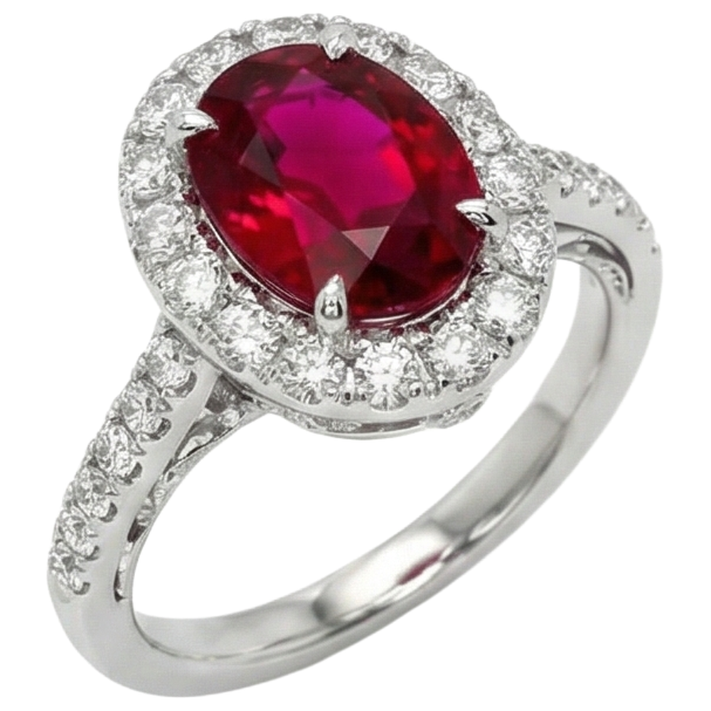 4.5 Ct Oval Cut Ruby And Natural Earth Mined Diamond Ring White Gold Lady Jewellery