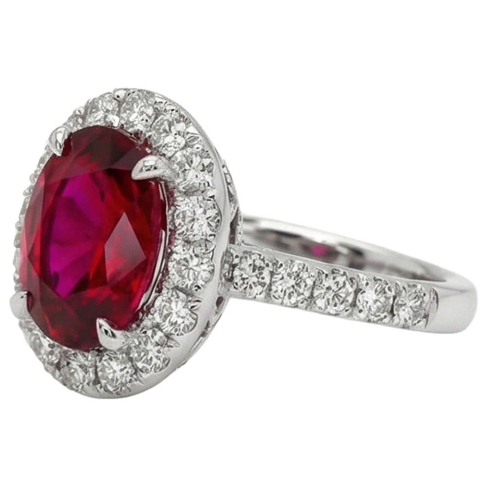 4.5 Ct Oval Cut Ruby And Natural Earth Mined Diamond Ring White Gold Lady Jewellery