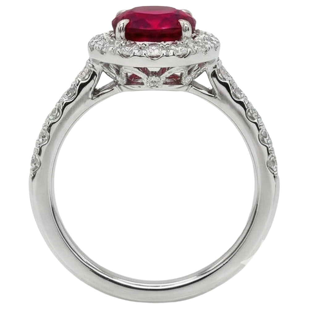 4.5 Ct Oval Cut Ruby And Natural Earth Mined Diamond Ring White Gold Lady Jewellery