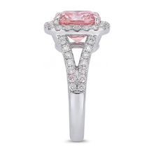 Lab Grown Pink Diamond Ring 4.5 Carat Cushion Halo 14K White Gold