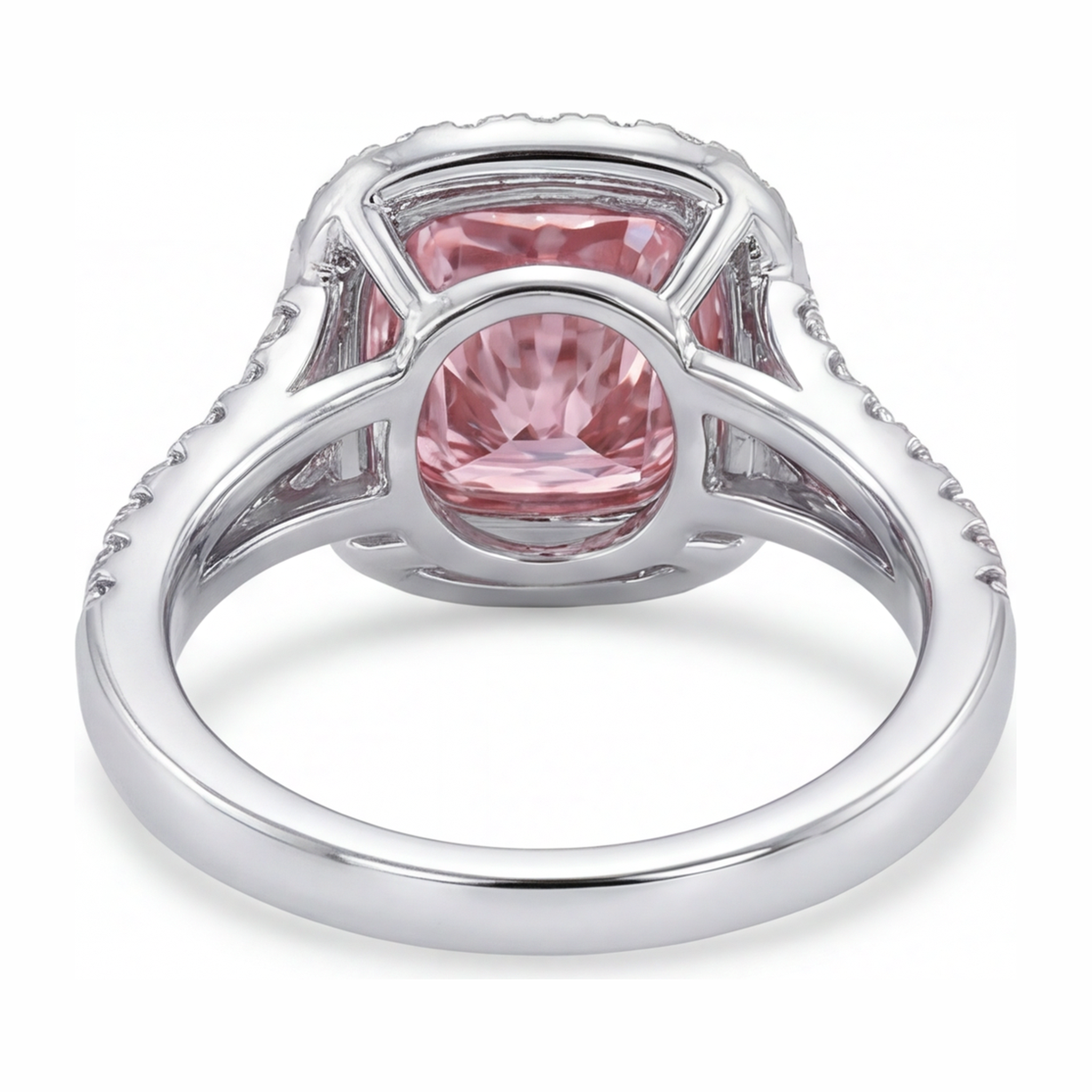 Lab Grown Pink Diamond Ring 4.5 Carat Cushion Halo 14K White Gold
