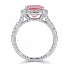 Lab Grown Pink Diamond Ring 4.5 Carat Cushion Halo 14K White Gold