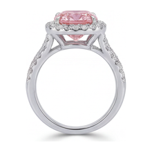 Lab Grown Pink Diamond Ring 4.5 Carat Cushion Halo 14K White Gold