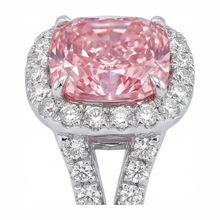 Lab Grown Pink Diamond Ring 4.5 Carat Cushion Halo 14K White Gold