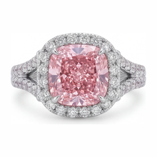 Lab Grown Pink Diamond Ring 4.5 Carat Cushion Halo 14K White Gold