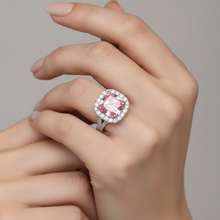 Lab Grown Pink Diamond Ring 4.5 Carat Cushion Halo 14K White Gold