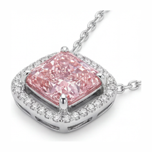 Pink Diamond Necklace 4.5 Carat Lab Grown Radiant Halo Pave Cathedral Pendant 14K White Gold