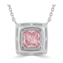 Pink Diamond Necklace 4.5 Carat Lab Grown Radiant Halo Pave Pendant 14K White Gold