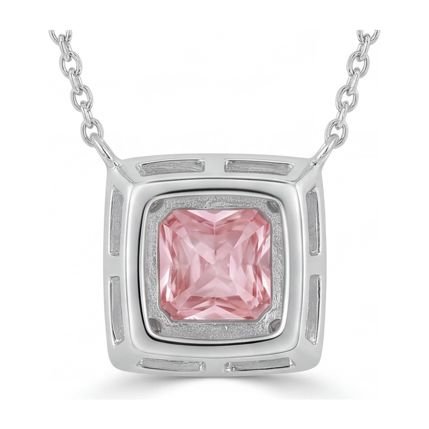 Pink Diamond Necklace 4.5 Carat Lab Grown Radiant Halo Pave Pendant 14K White Gold