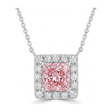 Pink Diamond Necklace 4.5 Carat Lab Grown Radiant Halo Pave Pendant 14K White Gold