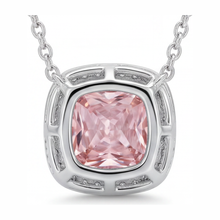 Pink Diamond Necklace 4.5 Carat Lab Grown Radiant Halo Pave Cathedral Pendant 14K White Gold