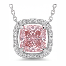 Pink Diamond Necklace 4.5 Carat Lab Grown Radiant Halo Pave Cathedral Pendant 14K White Gold
