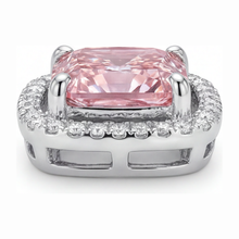 Pink Diamond Necklace 4.5 Carat Lab Grown Radiant Halo Pave Cathedral Pendant 14K White Gold