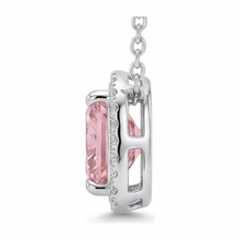 Pink Diamond Necklace 4.5 Carat Lab Grown Radiant Halo Pave Cathedral Pendant 14K White Gold