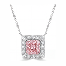 Pink Diamond Necklace 4.5 Carat Lab Grown Radiant Halo Pave Pendant 14K White Gold