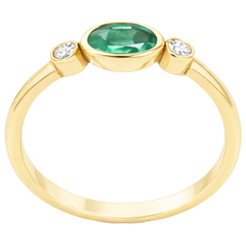 4.50 Carats Bezel Set Green Emerald & Natural Earth Mined Diamond Wedding Ring 3 Stone