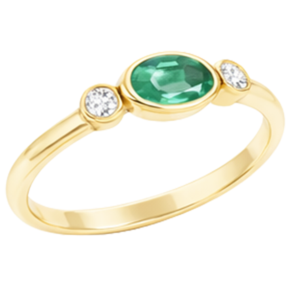 4.50 Carats Bezel Set Green Emerald & Natural Earth Mined Diamond Wedding Ring 3 Stone