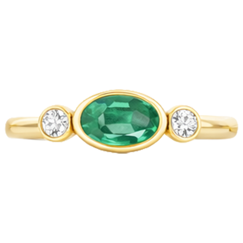 4.50 Carats Bezel Set Green Emerald & Natural Earth Mined Diamond Wedding Ring 3 Stone