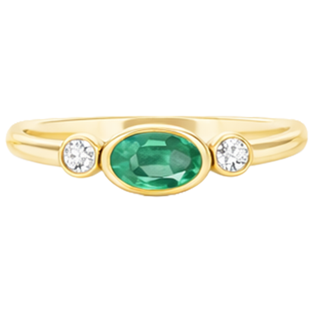 4.50 Carats Bezel Set Green Emerald & Natural Earth Mined Diamond Wedding Ring 3 Stone