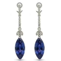 4.50 Carats Marquise Sapphire Natural Earth Mined Diamond Dangle Earrings White Gold 14K