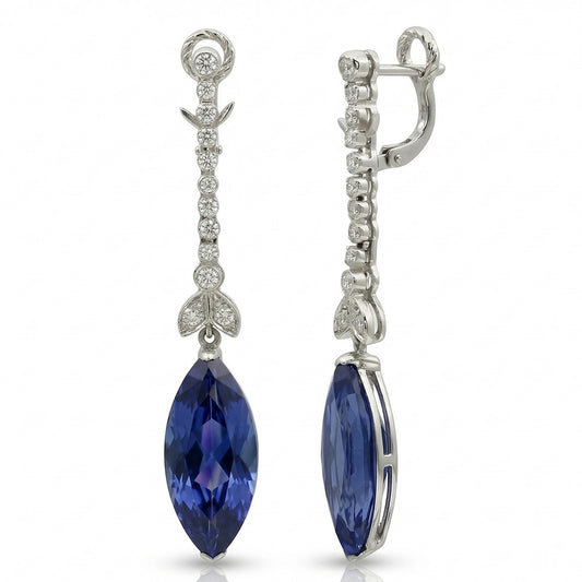 4.50 Carats Marquise Sapphire Natural Earth Mined Diamond Dangle Earrings White Gold 14K