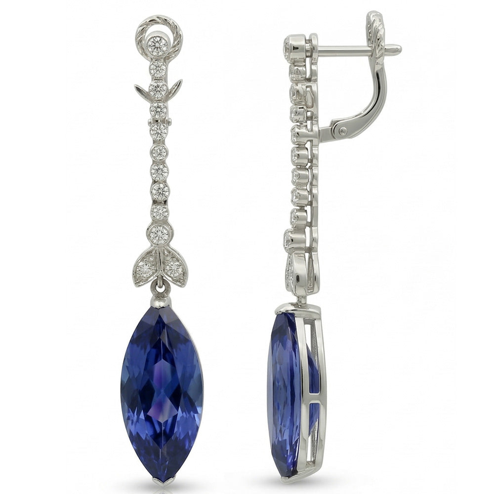 4.50 Carats Marquise Sapphire Natural Earth Mined Diamond Dangle Earrings White Gold 14K