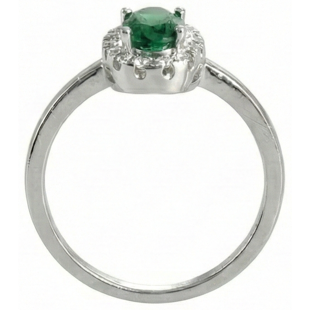 4.50 Carats Oval Green Emerald Gemstone And Natural Earth Mined Diamond Ring White Gold 14K
