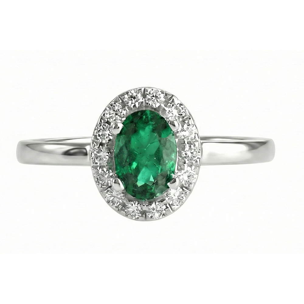 4.50 Carats Oval Green Emerald Gemstone And Natural Earth Mined Diamond Ring White Gold 14K