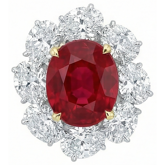 4.50 Carats Red Ruby With Natural Earth Mined DIAMOND ( NOT LAB GROWN )s Ring Flower Style Jewellery New