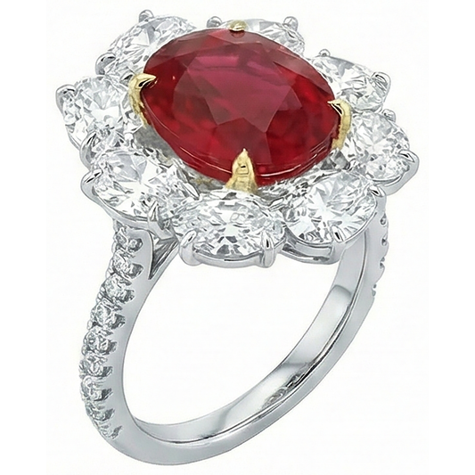 4.50 Carats Red Ruby With Natural Earth Mined DIAMOND ( NOT LAB GROWN )s Ring Flower Style Jewellery New