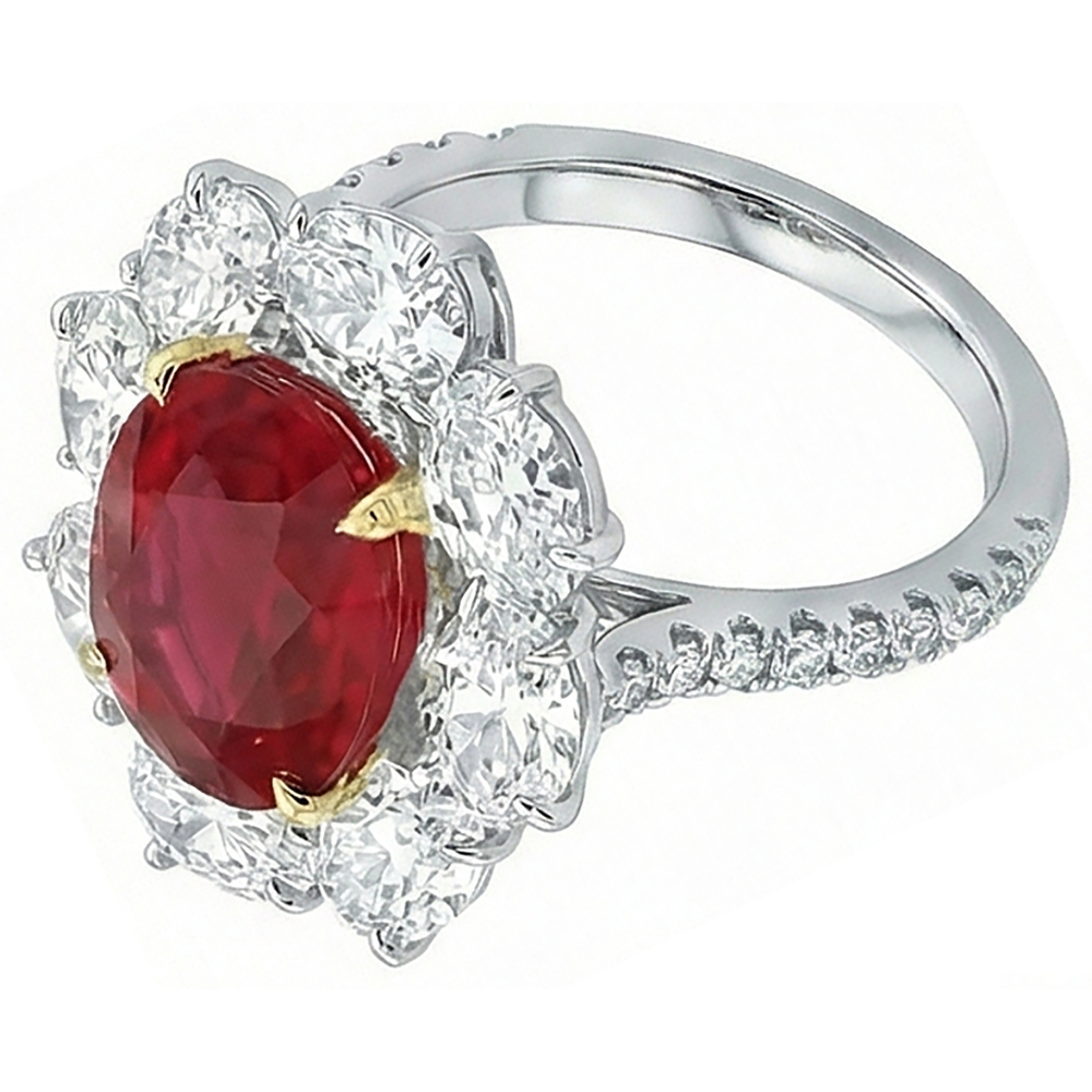 4.50 Carats Red Ruby With Natural Earth Mined DIAMOND ( NOT LAB GROWN )s Ring Flower Style Jewellery New