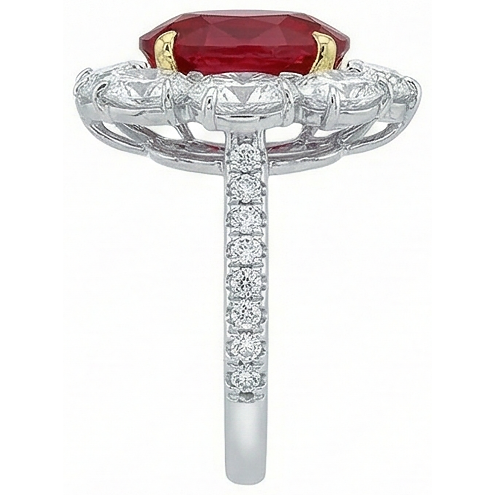 4.50 Carats Red Ruby With Natural Earth Mined DIAMOND ( NOT LAB GROWN )s Ring Flower Style Jewellery New