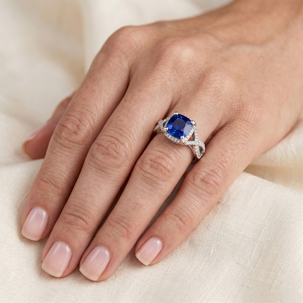 4.50 Carats Sri Lankan Sapphire With Natural Earth Mined DIAMOND ( NOT LAB GROWN )s Ring White Gold 14K