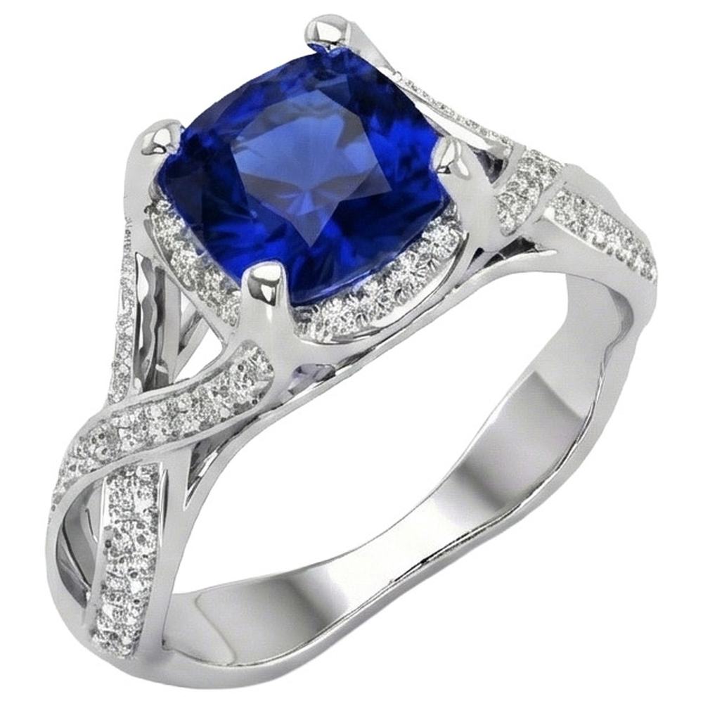 4.50 Carats Sri Lankan Sapphire With Natural Earth Mined DIAMOND ( NOT LAB GROWN )s Ring White Gold 14K