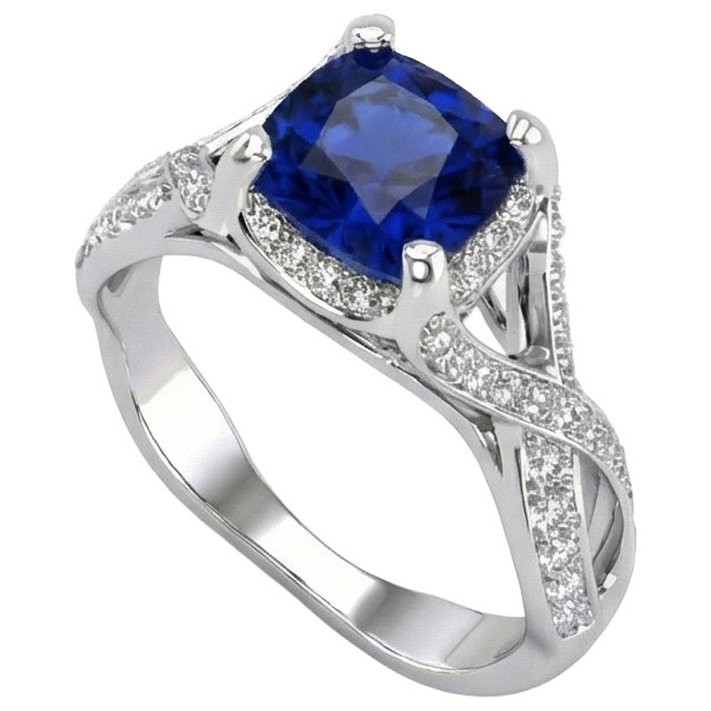 4.50 Carats Sri Lankan Sapphire With Natural Earth Mined DIAMOND ( NOT LAB GROWN )s Ring White Gold 14K