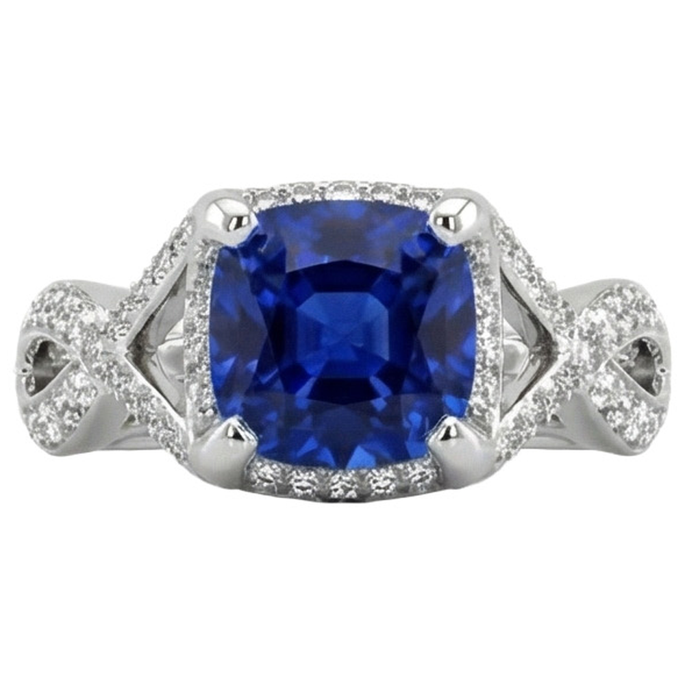 4.50 Carats Sri Lankan Sapphire With Natural Earth Mined DIAMOND ( NOT LAB GROWN )s Ring White Gold 14K