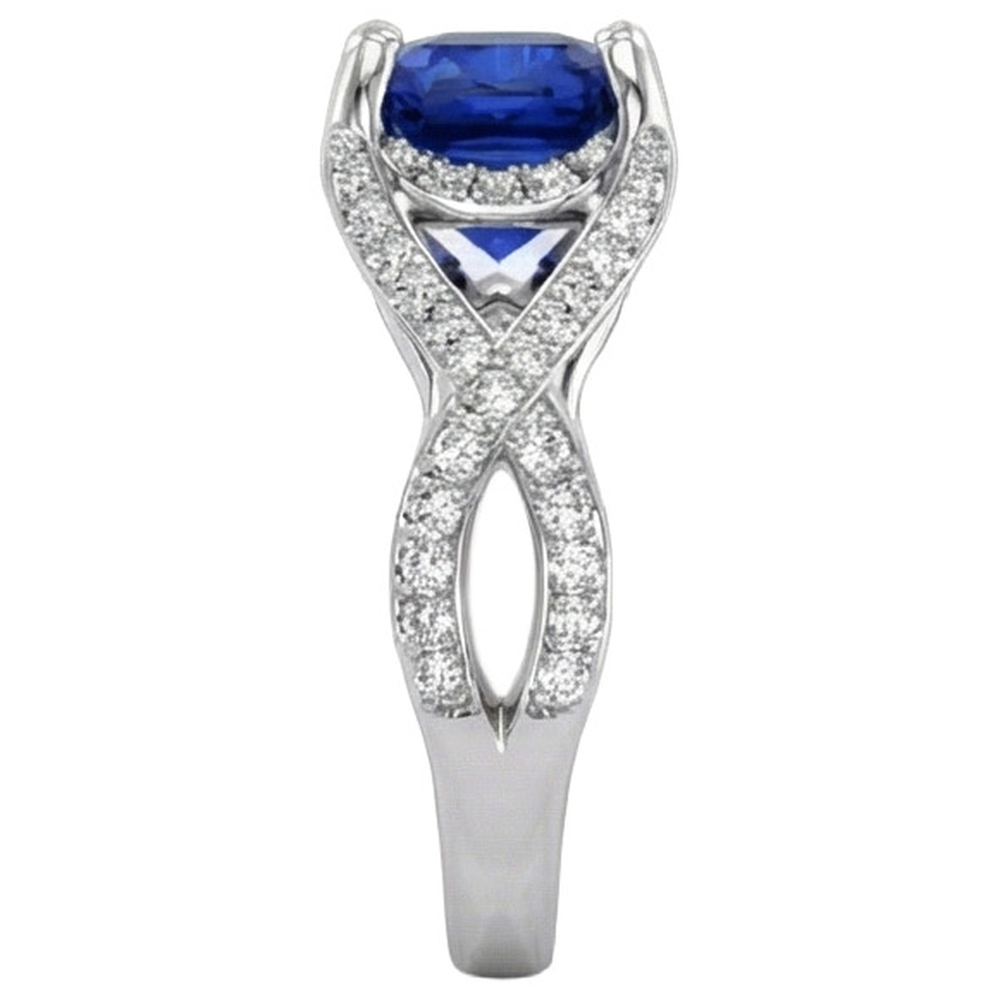 4.50 Carats Sri Lankan Sapphire With Natural Earth Mined DIAMOND ( NOT LAB GROWN )s Ring White Gold 14K