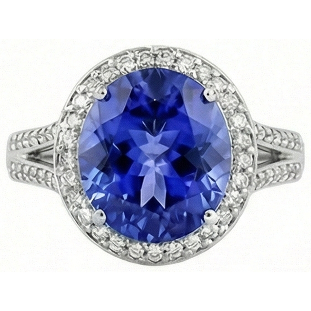 4.50 Carats Tanzanite Natural Earth Mined DIAMOND ( NOT LAB GROWN ) Ring Oval Halo Setting