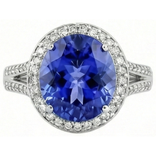 4.50 Carats Tanzanite Natural Earth Mined DIAMOND ( NOT LAB GROWN ) Ring Oval Halo Setting