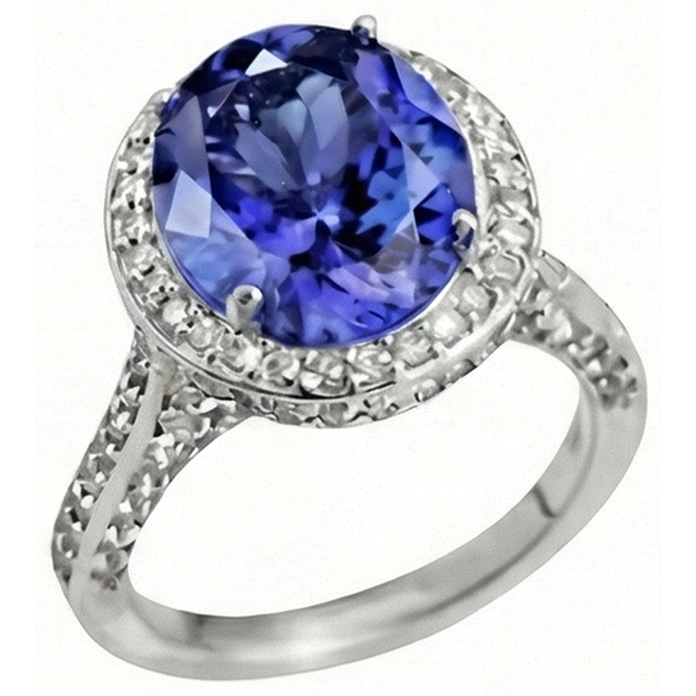 4.50 Carats Tanzanite Natural Earth Mined DIAMOND ( NOT LAB GROWN ) Ring Oval Halo Setting