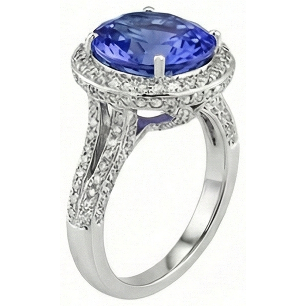 4.50 Carats Tanzanite Natural Earth Mined DIAMOND ( NOT LAB GROWN ) Ring Oval Halo Setting