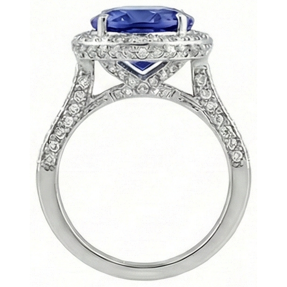 4.50 Carats Tanzanite Natural Earth Mined DIAMOND ( NOT LAB GROWN ) Ring Oval Halo Setting